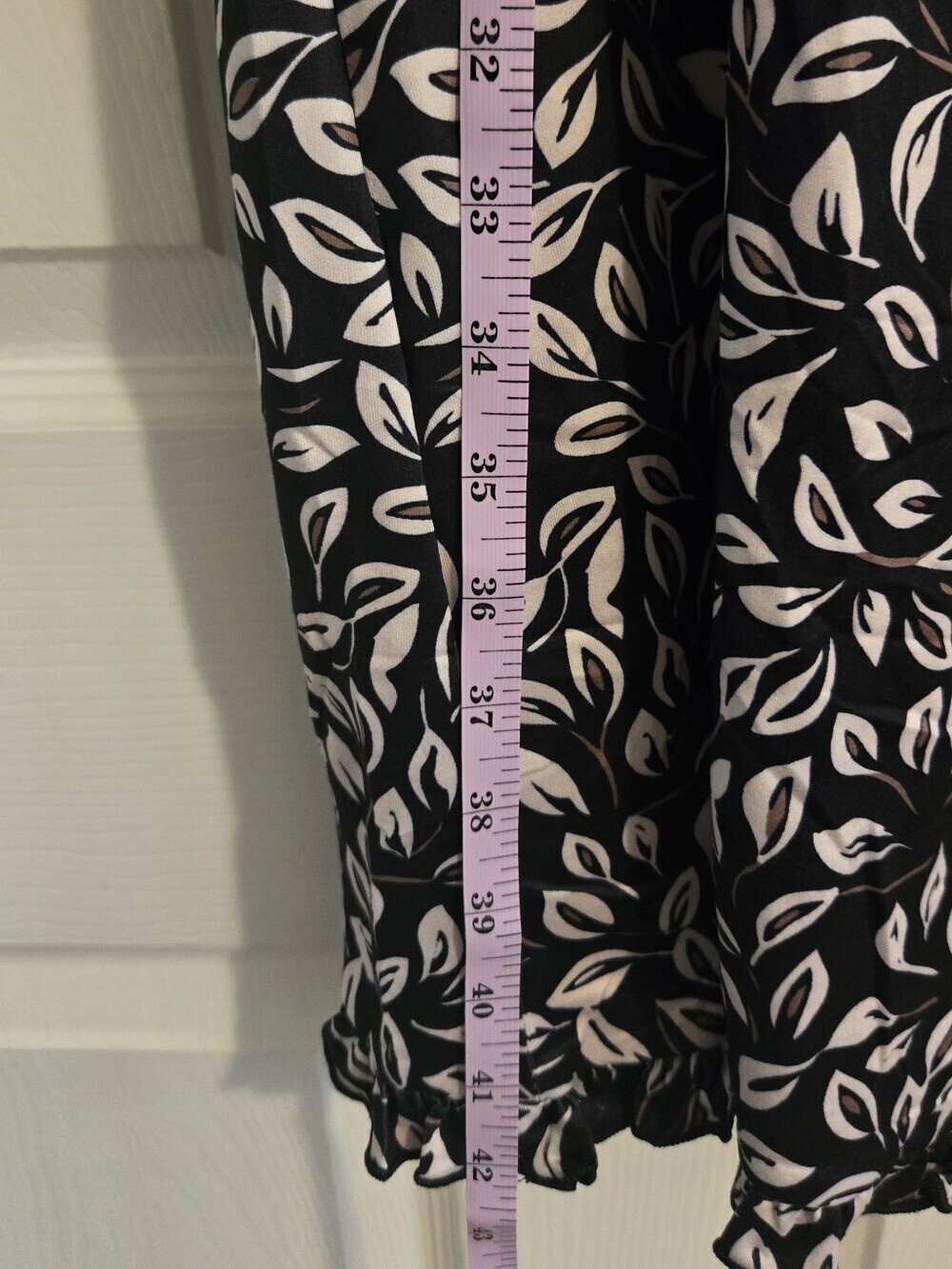 New! Ekouaer Leaf Print Night Gown Size Large Black White Taupe - Picture 4 of 6